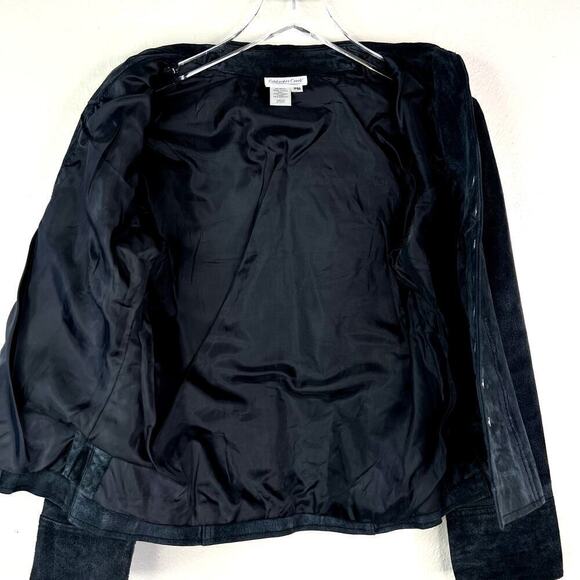 Coldwater Creek 100% Suede Leather Jacket Black Snap Button Women's P Medium - Picture 6 of 6